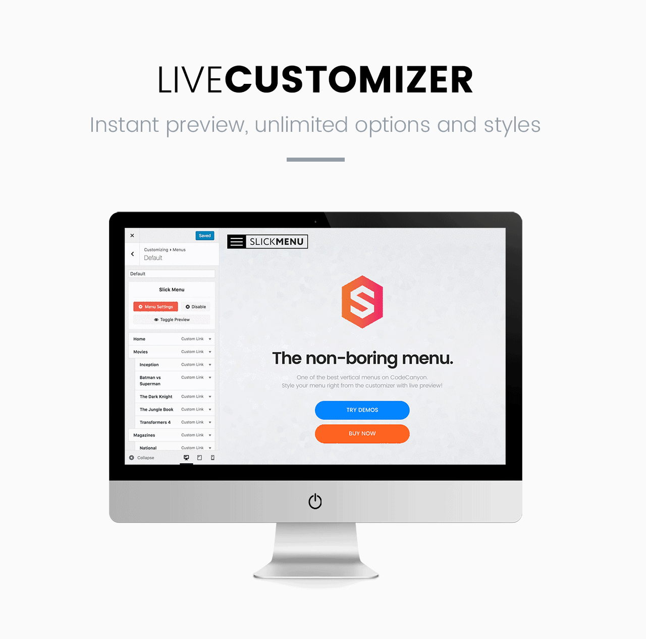 Slick Menu - Live Customizer