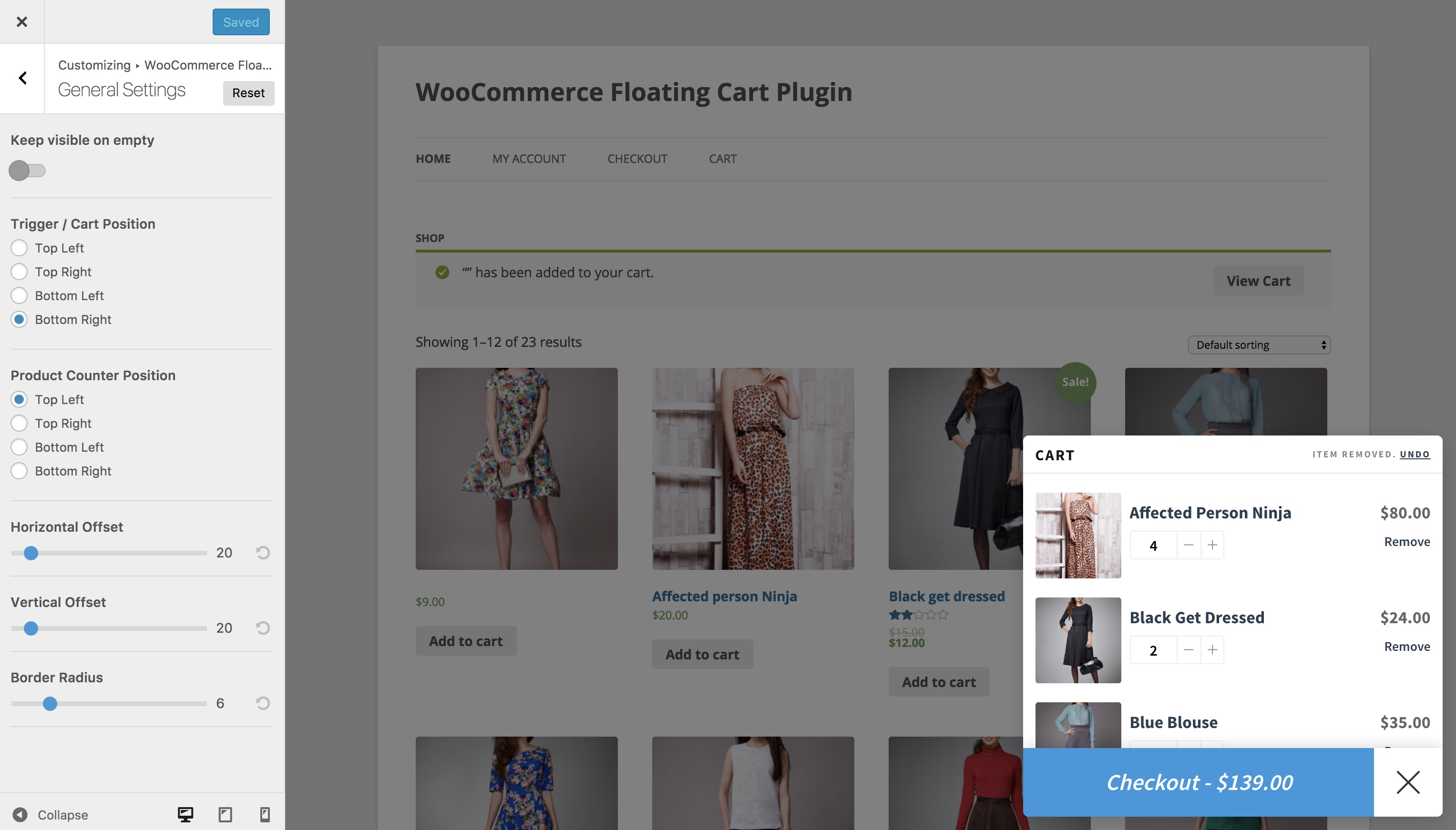Live Preview - WooCommerce Floating Cart
