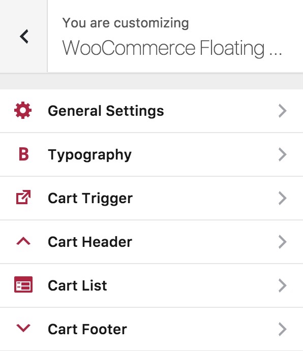 Customizer Options - WooCommerce Floating Cart