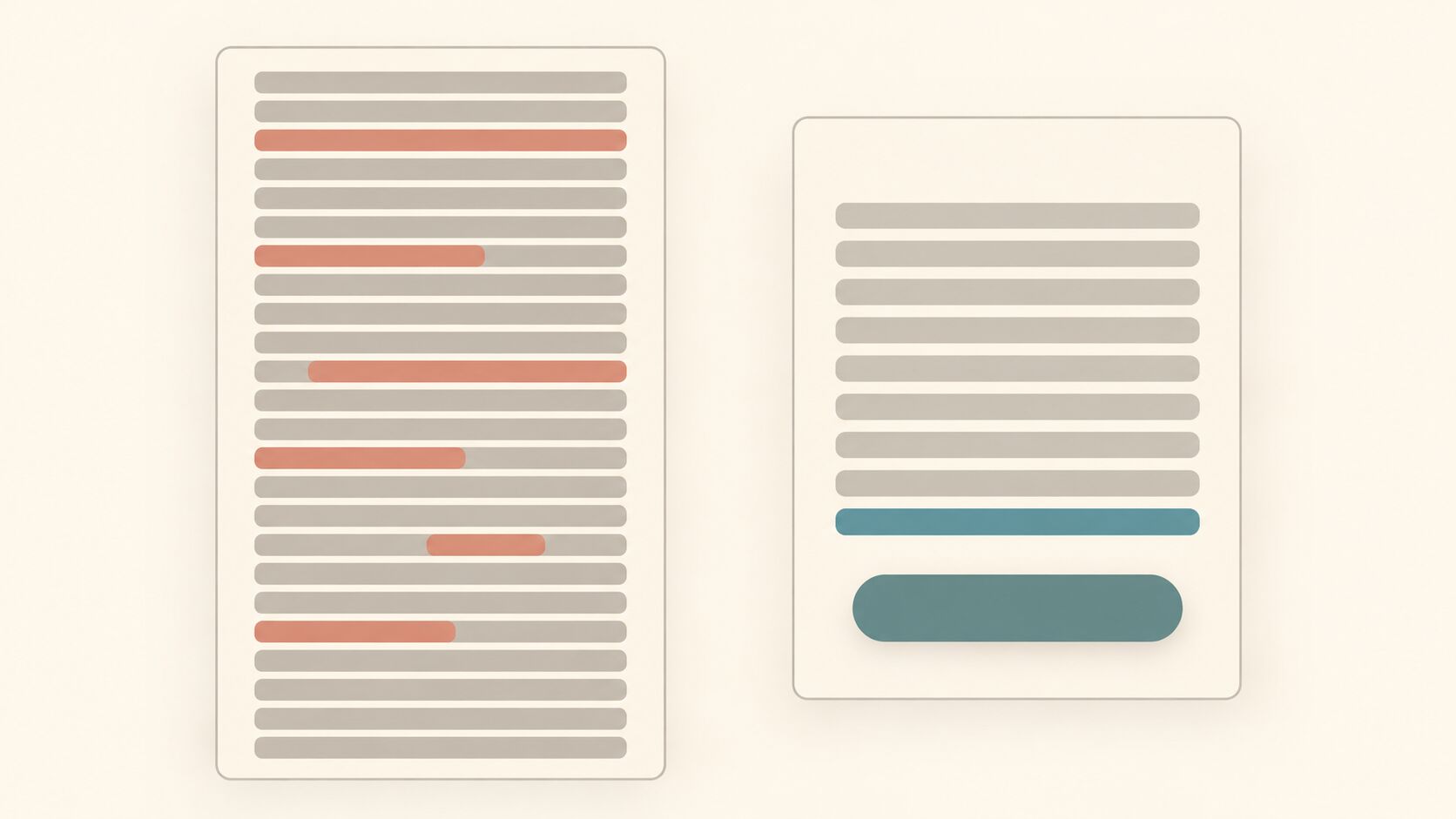 Illustration of two forms side by side: a tall form made of many bars on the left and a much shorter form with a single button on the right